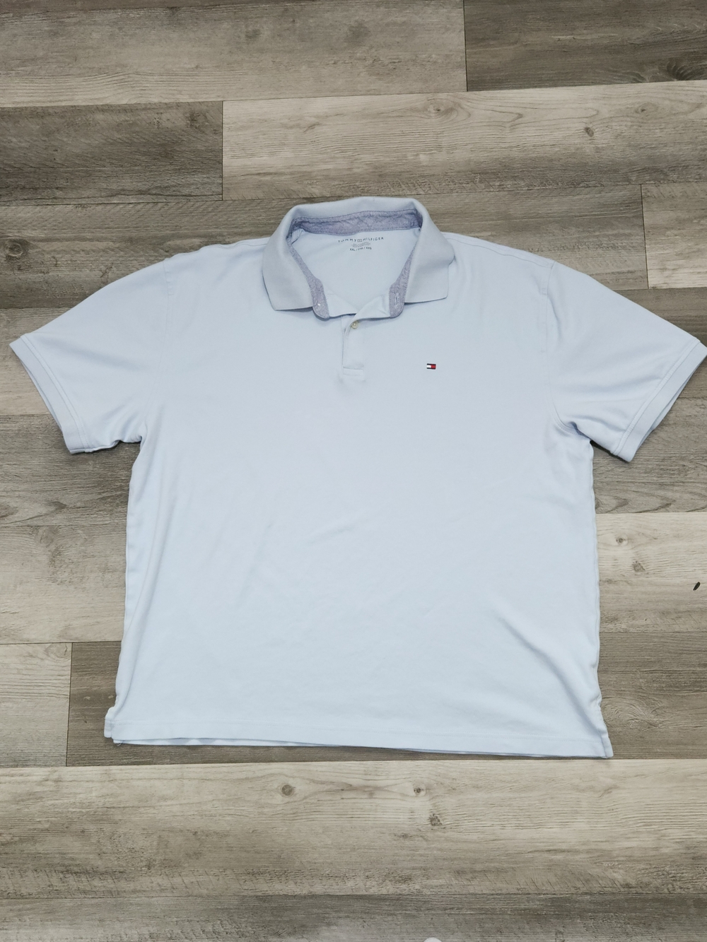 Tommy Hilfiger Light Blue Polo Shirt Embroidered Logo Denim Collar Mens XXL